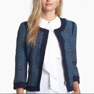 🖤Adriana Papell Blue Cropped Tweed Jacket size 6